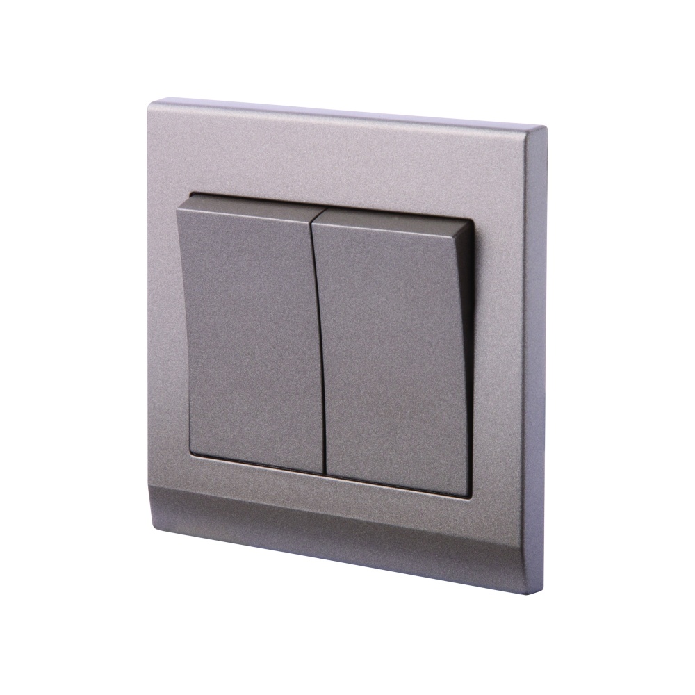 Simplicity 2 Gang Pulse/Retractive Switch Charcoal RetroTouch Designer Light Switches & Plug